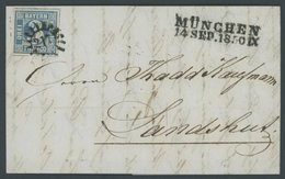 BAYERN 2Ia BRIEF, 1850, 3 Kr. Blau, Platte 1, Voll-breitrandig Mit 3 Schnittlinien, Mit MR-Stempel 217 Von MÜNCHEN Nach  - Sonstige & Ohne Zuordnung