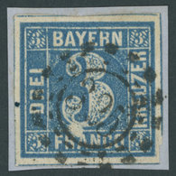 BAYERN 2IIA BrfStk, 1850, 3 Kr. Blau Ausgefüllte Ecken, Unterhalb Der Großen 3 Unbedrucktes Feld, Offener MR-Stempel 325 - Sonstige & Ohne Zuordnung