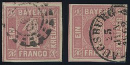 BAYERN 3I O, 1850, 1 Kr. Hellrot, Type I, Mit K2 Und Offenem MR-Stempel, 2 Prachtwerte - Sonstige & Ohne Zuordnung