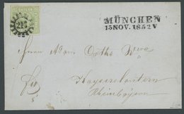 BAYERN 1852, 9 Kr. Mattblaugrün, Type II, Prachtbrief Von MÜNCHEN Nach Kaiserslautern, Gepr. Pfenninger Und Brettl - Altri & Non Classificati