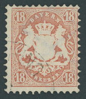 BAYERN 27Yb O, 1870. 18 Kr. Dunkelziegelrot, Wz. Weite Rauten, Pracht, Gepr. Bühler, Mi. 90.- - Other & Unclassified