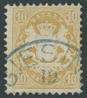 BAYERN 29Xb O, 1873, 10 Kr. Dunkelgelb, Wz. Enge Rauten, Seltener Blauer K1 GIESING, Kabinett, Gepr. Brettl, Mi. (500.-) - Other & Unclassified