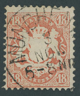 BAYERN 36 O, 1875, 18 Kr. Dunkelzinnoberrot, Wz. 2, Kabinett, Gepr. Brettl, Mi. (75.-) - Sonstige & Ohne Zuordnung