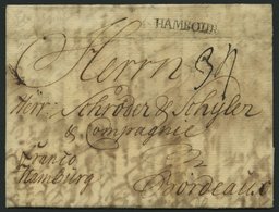 HAMBURG VORPHILA 1768, HAMBOURG, L1 Auf Forwarded-Letter Von Flensburg Nach Bordeaux, Handschriftlich Franco Hamburg, Ag - Prephilately