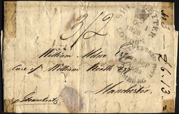 HAMBURG VORPHILA 1828, SCHIFFS BRIEF-POST HAMBURG, Und In Rot SHIP LETTER LONDON Auf Brief Nach Manchester, Handschriftl - Prephilately