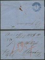 HAMBURG 1859, HAMBURG KON.DAN.O.P.A, Blauer K2 Rückseitig Auf Begleitbrief Nach Oldenburg, Diverse Taxvermerke, Dekorati - Prephilately