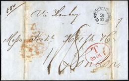 HAMBURG - GRENZÜBERGANGSSTEMPEL 1842, T 28 OCT, In Rot Auf Brief Von STOCKHOLM (K1) Nach London, Handschrifltich Via Ham - Prephilately