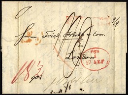 HAMBURG - GRENZÜBERGANGSSTEMPEL 1844, T 17 SEP, In Rot Auf Brief Von Meuritz (Polen) Nach London, Roter, Nicht Lesbarer  - Vorphilatelie