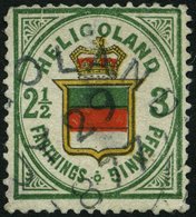 HELGOLAND 17b O, 1877, 3 Pf. Grün/orange/zinnoberrot, Rundstempel, Starke Mängel, Fein, Gepr. U.a. W. Engel, Mi. 1300.- - Heligoland