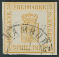 MECKLENBURG SCHWERIN 2b O, 1861, 3 S. Gelblichorange, K2 HAMBURG, Pracht, Mi. 75.- - Mecklenburg-Schwerin