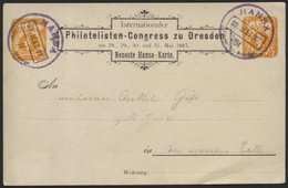 DRESDEN C P 3 BRIEF, HANSA: 1887, 2 Pf. Philatelisten-Kongreß Mit Violettem Datumsstempel HANSA II Auf Prachtkarte - Privatpost