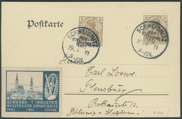 Dt. Reich 84 BRIEF, 1911, 3 Pf. Germania 2x Auf Postkarte Mit Sonderstempel SCHWEIDNITZ AUSSTELLUNGS-PLATZ Und Vignette  - Sonstige & Ohne Zuordnung