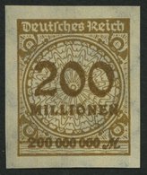 Dt. Reich 323AUHT **, 1923, 200 Mio. M. Ockerbraun, Ungezähnt, Mit Sprung In Der Rosette, Pracht - Used Stamps