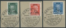 Dt. Reich 407-09 BrfStk, 1927, I.A.A. Mit Sonderstempel IAA Auf Briefstücken, Prachtsatz, Mi. 300.- - Gebraucht