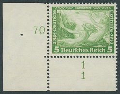 Dt. Reich 501 **, 1933, 5 Pf. Wagner, Untere Linke Bogenecke Mit Form Nr. 1, Postfrisch, Pracht - Sonstige & Ohne Zuordnung