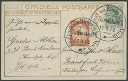 ZEPPELINPOST 10 BRIEF, 1912, 10 Pf. Flp. Am Rhein Und Main Aus Der Rechten Oberen Bogenecke Auf Ansichtskarte (Großherzo - Luft- Und Zeppelinpost