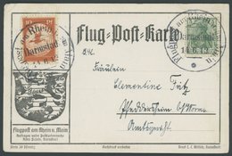 ZEPPELINPOST 10 BRIEF, 1912, 10 Pf. Flp. Am Rhein Und Main Auf Stempelverbotskarte, Mi.Nr. I Nachentwertet Mit Stempel I - Luft- Und Zeppelinpost