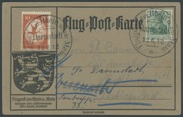 ZEPPELINPOST 10 BRIEF, 1912, 10 Pf. Flp. Am Rhein Und Main Auf Flugpostkarte Mit 5 Pf. Zusatzfrankatur, Sonderstempel Da - Airmail & Zeppelin