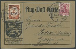 ZEPPELINPOST 11 BRIEF, 1912, 20 Pf. Flp. Am Rhein Und Main Mit Plattenfehler Oberer Rahmen Links über 2 Gebrochen Auf Fl - Luft- Und Zeppelinpost