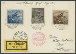 ZULEITUNGSPOST 95 BRIEF, Liechtenstein: 1930, Fahrt Basel-Zürich, Frankiert Mit Mi.Nr. 108,110/1, Prachtkarte - Zeppeline