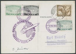 RAKETENPOST 3C1a BRIEF, 4.11.1933, Raketen-Nachtflug Aus Hasselfelde, Frankiert Vorderseitig Mit 2 Ungezähnten Und Einer - Luft- Und Zeppelinpost