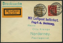 LUFTPOSTBESTÄTIGUNGSSTPL 80-01b BRIEF, NORDERNEY In Violett, Drucksache Von BORKUM Nach Norderney, Prachtbrief - Airmail & Zeppelin