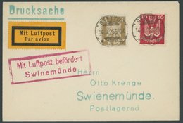 LUFTPOSTBESTÄTIGUNGSSTPL 100-01a BRIEF, SWINEMÜNDE In Rot, Drucksache Von STETTIN Nach Swinemünde, Prachtbrief - Luft- Und Zeppelinpost