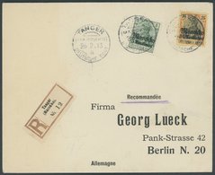 DP IN MAROKKO 35,38 BRIEF, 1913, 5 C. Auf 5 Pf. Und 30 C. Auf 25 Pfg., Mit Wz., Auf Einschreibbrief Aus TANGER, Pracht - Deutsche Post In Marokko