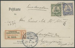 DEUTSCH-OSTAFRIKA 12,14 BRIEF, 1904, 3 Pf. Grün Und 10 Pf. Violettultramarin Auf Einschreibkarte Aus LANGENBURG, Pracht - German East Africa