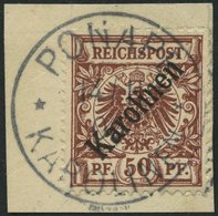 KAROLINEN 6I BrfStk, 1899, 50 Pf. Diagonaler Aufdruck, Prachtbriefstück, Gepr. Dr. Lantelme, Mi. (1800.-) - Karolinen