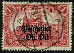 POSTGEBIET OB.OST 12Bb O, 1916, 1 M. Dunkelkarminrot, Gezähnt B, Aufdruck Matt, Stempel RIGA, Pracht, Gepr. Hey, Mi. 110 - Other & Unclassified