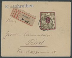 FREIE STADT DANZIG 100Xb BRIEF, 1922, 5 M. Lilarot/gold, Wz. X, Zeitgerechte Entwertung DANZIG 5l Auf Einschreibbrief Na - Sonstige & Ohne Zuordnung