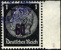 LJADY 1b O, 1941, 60 Kop. Auf 1 Pf. Schwarz, Aufdruck Schwarzviolett, Rechtes Randstück, Pracht, RR!, Fotoattest Zirath, - Occupation 1938-45