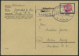 FREDERSDORF Sp 227FIV BRIEF, 1945, 6 Pf., Rahmengröße 28x19 Mm, Große Wertziffer, Mit Abart Wertziffer Bläulichviolett,  - Privatpost