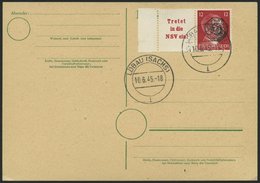 LÖBAU W 157 BRIEF, 1945, Hitler A15.2 + 12 Auf Leer Gestempelter Karte, Pracht, Gepr. Zierer (als Briefstück Signiert) - Privatpost