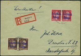 MEISSEN 25/6 Paar BRIEF, 1945, 10 Und 12 Pf. StTdr. Je Im Waagerechten Paar Auf Einschreibbrief Nach Dresden, Bei Der 10 - Privatpost