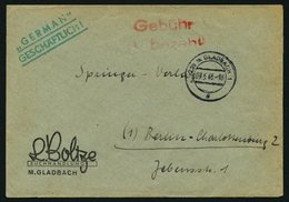 ALL. BES. GEBÜHR BEZAHLT M GLADBACH, 09.5.46, Großer Roter L2 Gebühr Bezahlt, Brief Feinst - Other & Unclassified