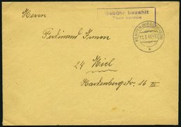 ALL. BES. GEBÜHR BEZAHLT KEMPEN (NIEDERHEIN), 11.3.46, Violetter R2 Gebühr Bezahlt Taxe Percue, Brief Nach Kiel, Alterss - Sonstige & Ohne Zuordnung