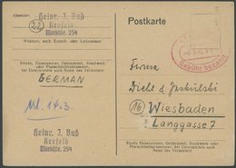 ALL. BES. GEBÜHR BEZAHLT KREFELD Gebühr Bezahlt, 6.3.46, Roter Ovalstempel Auf Ganzsachenkarte - Other & Unclassified