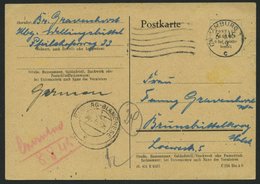 ALL. BES. AUFBRAUCHAUSGABEN P 710 BRIEF, 1945, 6 Pf. Schwarz Auf Hellsämisch, Stempel HAMBURG 1c, Kontrollstempel HAMBUR - Sonstige & Ohne Zuordnung