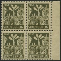 BERLIN UND BRANDENBURG 7Abwaz VB **, 1945, 30 Pf. Schwärzlichbraunoliv Im Randviererblock, Pracht, Gepr. Zierer, Mi. 160 - Sonstige & Ohne Zuordnung