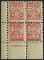 MECKLENBURG-VORPOMMERN 18cDZ **, 1945, 12 Pf. Rosarot, Eckrandviererblock Mit Druckereizeichen Und Plattenfehlern XXV Un - Sonstige & Ohne Zuordnung