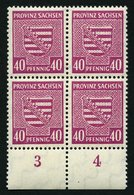 PROVINZ SACHSEN 84Xa VB **, 1945, 40 Pf. Dunkellilarosa, Wz. 1X, Im Unterrandviererblock, Dabei Plattenfehler I, Pracht, - Other & Unclassified