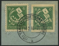 THÜRINGEN 95AXdtU BrfStk, 1945, 6 Pf. Schwärzlichopalgrün, Vollgummierung, Gelblichgraues Papier, Ungezähnt, Mit 6 Pf. Z - Other & Unclassified