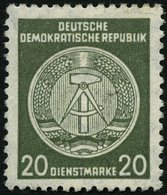 DIENSTMARKEN A D 32IIXI *, 1956, 20 Pf. Schwarzgelboliv, Faserpapier, Type II, Wz. 2XI, Falzrest, Pracht - Sonstige & Ohne Zuordnung