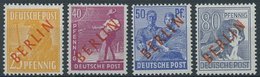 BERLIN 27,29,30,32 *, 1949, 25, 40, 50 Und 80 Pf. Rotaufdruck, Falzrest, 4 Prachtwerte, Gepr. D. Schlegel, Mi. 165.- - Sonstige & Ohne Zuordnung