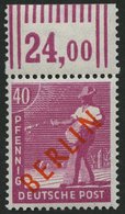 BERLIN 29WOR **, 1949, 40 Pf. Rotaufdruck, Walzendruck, Oberrandstück, Pracht, Gepr. D. Schlegel, Mi. 400.- - Sonstige & Ohne Zuordnung