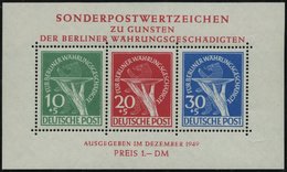 BERLIN Bl. 1III **, 1949, Block Währungsgeschädigte Mit Abart Grüner Punkt Rechts Am Handgelenk, Pracht, Gepr. Schlegel, - Other & Unclassified
