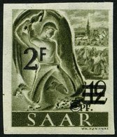 SAARLAND 229YIU **, 1947, 2 Fr. Auf 12 Pf. Schwarzgrauoliv, Wz. 1Y, Ungezähnt, Pracht, Gepr. U.a. Ney, Mi. 180.- - Other & Unclassified