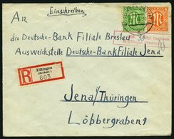 AMERIK. U. BRITISCHE ZONE 3,5 BRIEF, 25.2.1946, 5 Und 10 Pf. AM-Post Auf Einschreibbrief Aus ESSLINGEN Mit Rotem Teil-Ba - Sonstige & Ohne Zuordnung